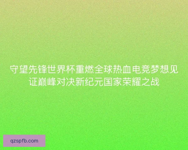 守望先锋世界杯重燃全球热血电竞梦想见证巅峰对决新纪元国家荣耀之战